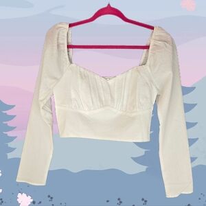 Astr The Label Crop Top White Womens Sz L Ruched Sweetheart Neckline Smock Back
